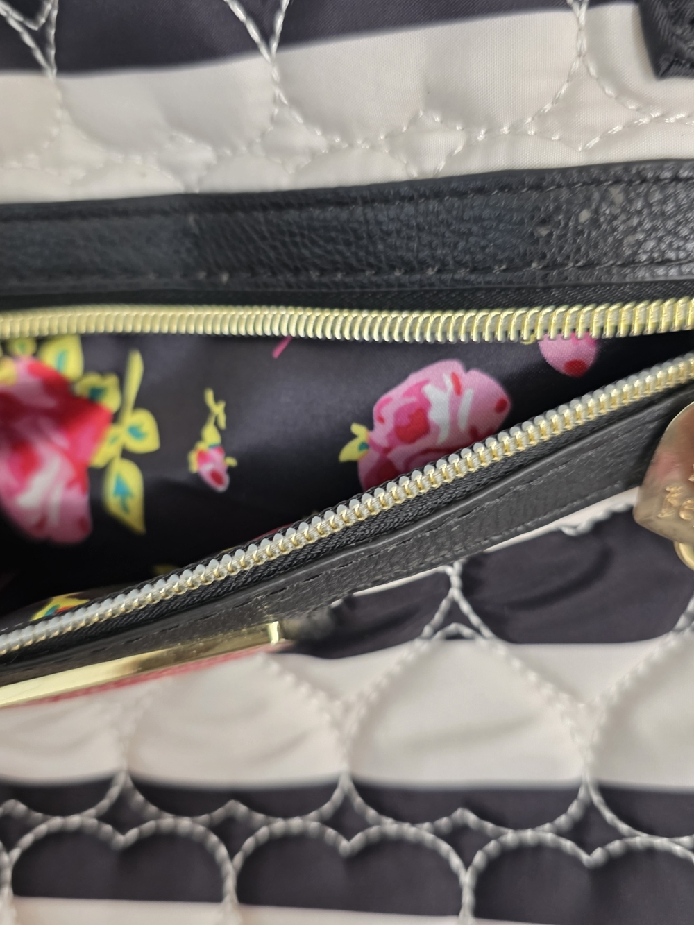 Betsey Johnson Quilted Stripe Satchel | Boutique Statement Bag - Picture 3 of 10